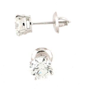 14K Solid White Gold Round Diamond Stud Earrings 1.00 Carat Screw Back